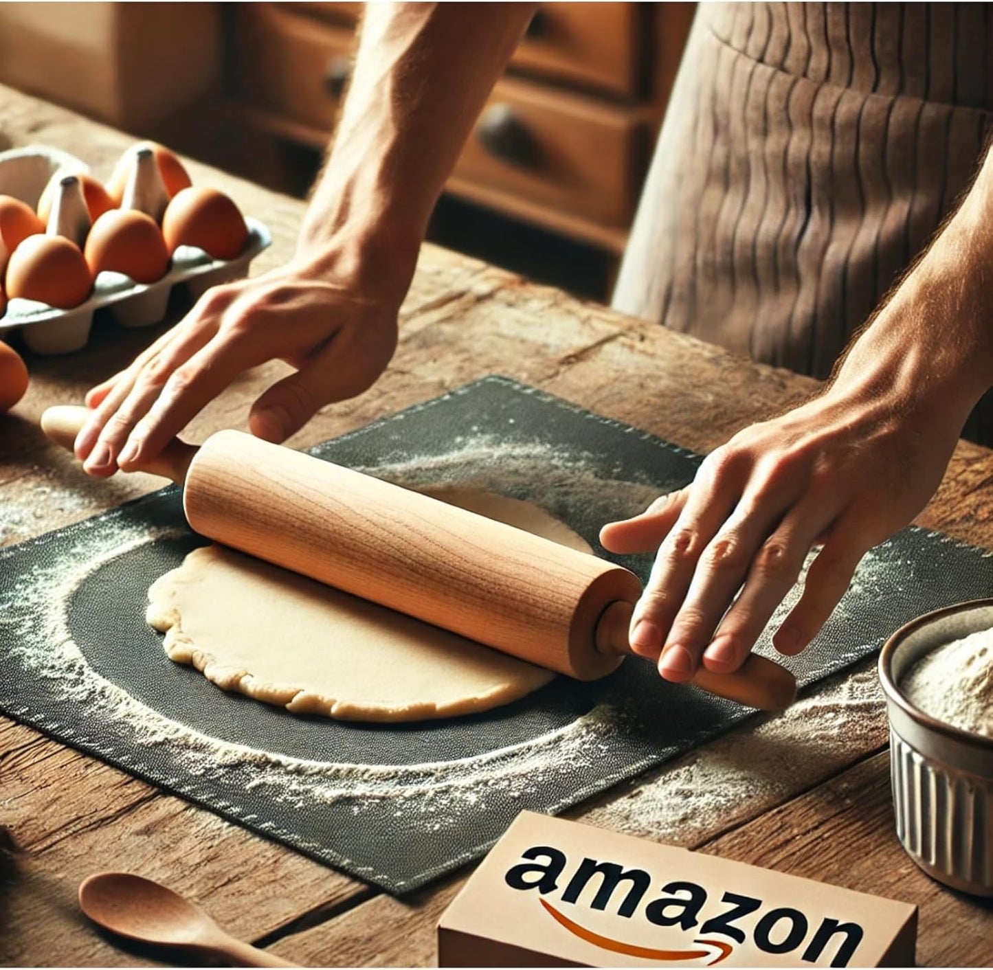 Classic Wooden Rolling Pin for Baking - 17-Inch Natural Beechwood Dough Roller with Easy-Grip Handles - Perfect for Bread, Pizza, Pastries, Cookies - Durable and Lightweight Kitchen Tool