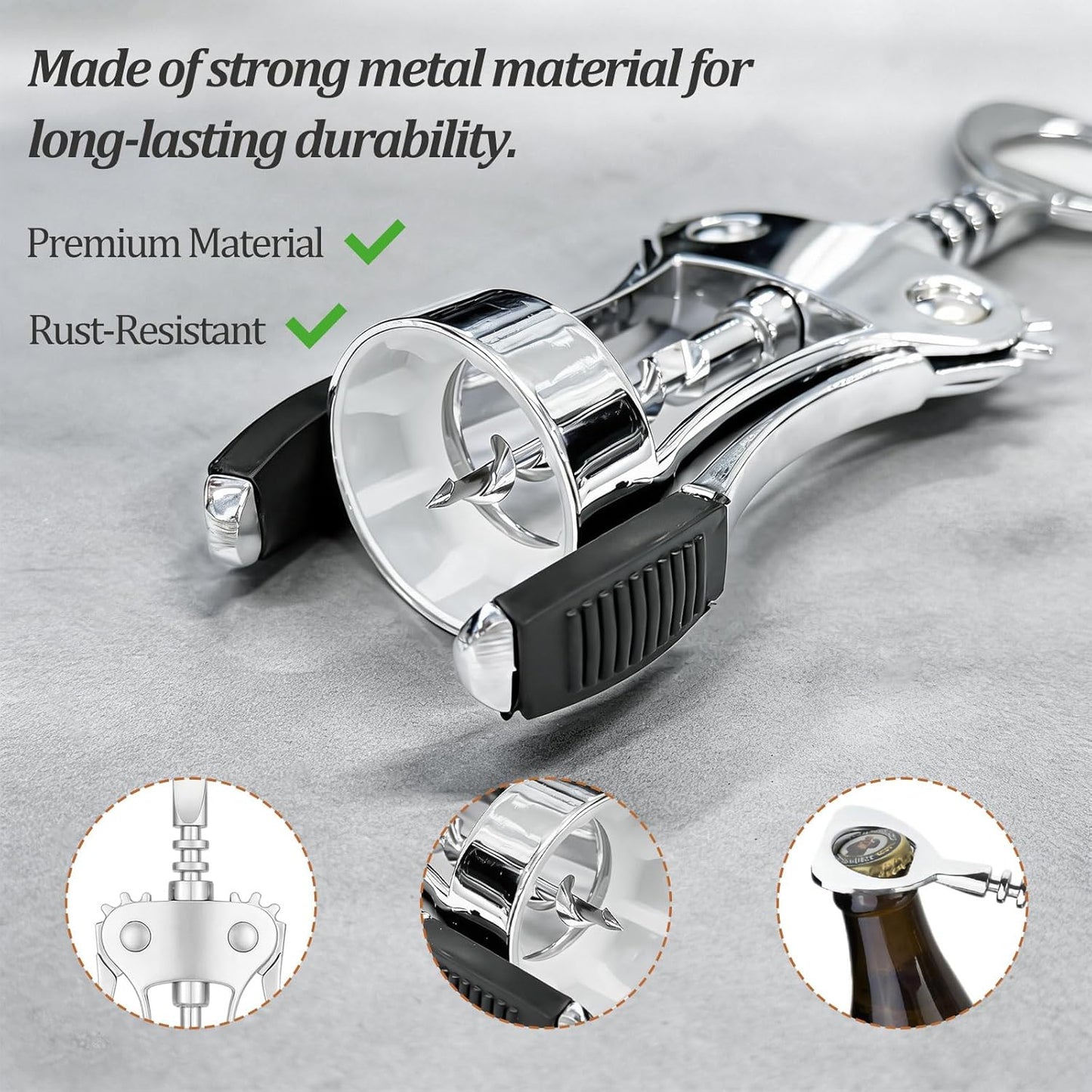 Premium Wing Wine Opener Corkscrew, Zinc Alloy Multi-Use Bottle Opener for Home & Bar