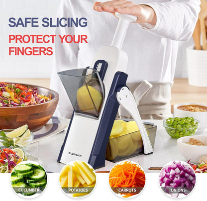 SupMaKin Upgrade Safe Mandoline Slicer,Multi Vegetable Chopper,Potato Slicer, Onion Chopper with Drain Basket Storage Container, Cheese Grater Kitchen Chopping Artifact (Black)