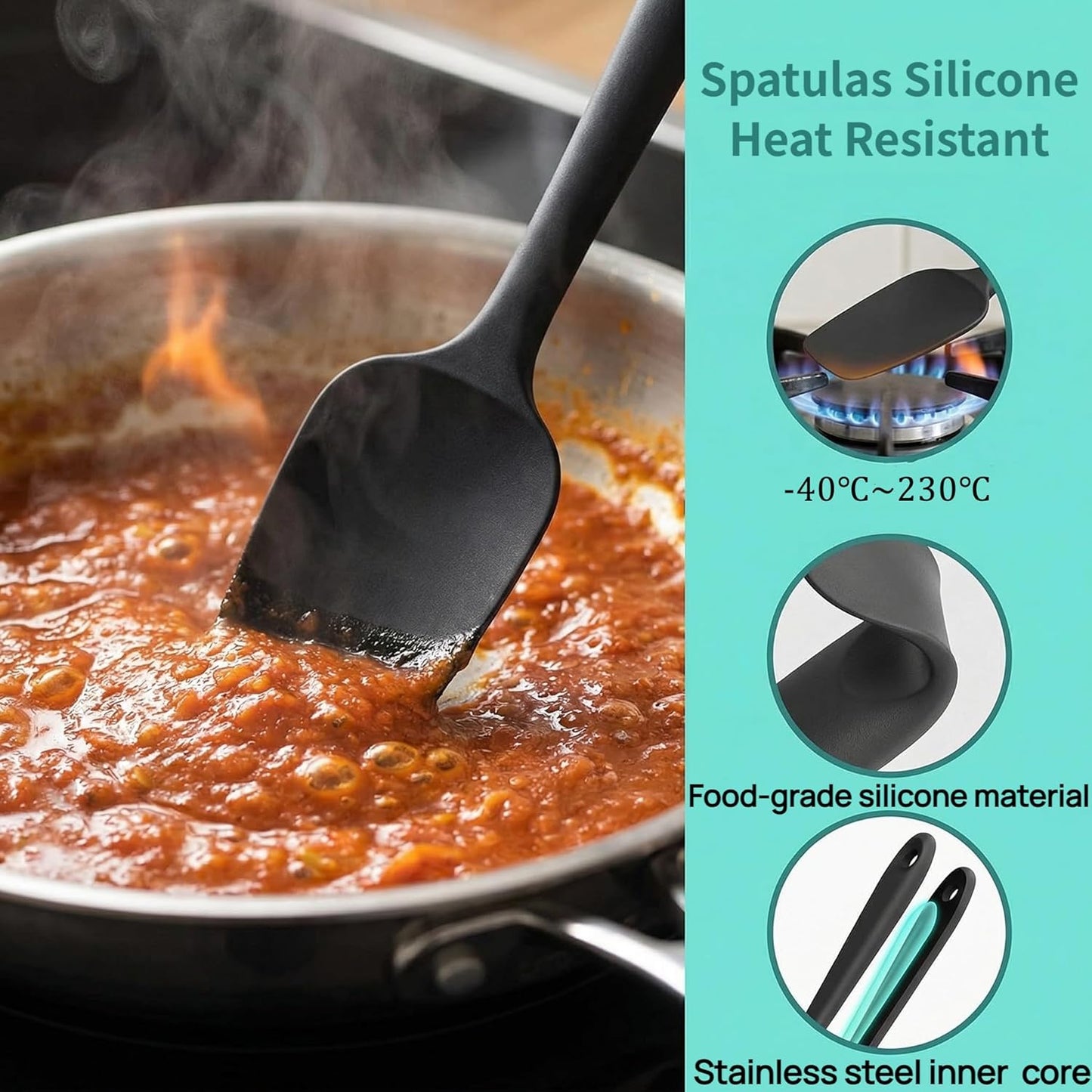 4 Pcs Silicone Spatula,Food Grade Rubber Spatula, Spatulas Silicone Heat Resistant, Used for Baking, Cooking, non Stick, Dishwasher Safe, BPA Free