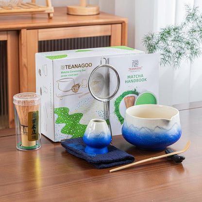 TEANAGOO 7 Pcs Matcha Whisk Set, Pink Matcha Set, Ceremony Matcha Powder Kit,Matcha Tea Set for Making Latte,Matcha Whisk Set and Bowl with Scoop&Sifter,Fuji Design Ceramic Bowl,Gift for Matcha Lovers