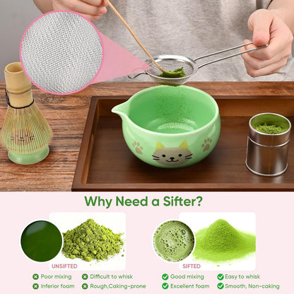 Matcha Whisk Set, 5Pcs Ceramic Matcha Set Includes Matcha Bowl, Matcha Whisk and Holder, Bamboo Scoop and Sifter, Ideal Matcha Bowl Set for Authentic Matcha Tea Experience