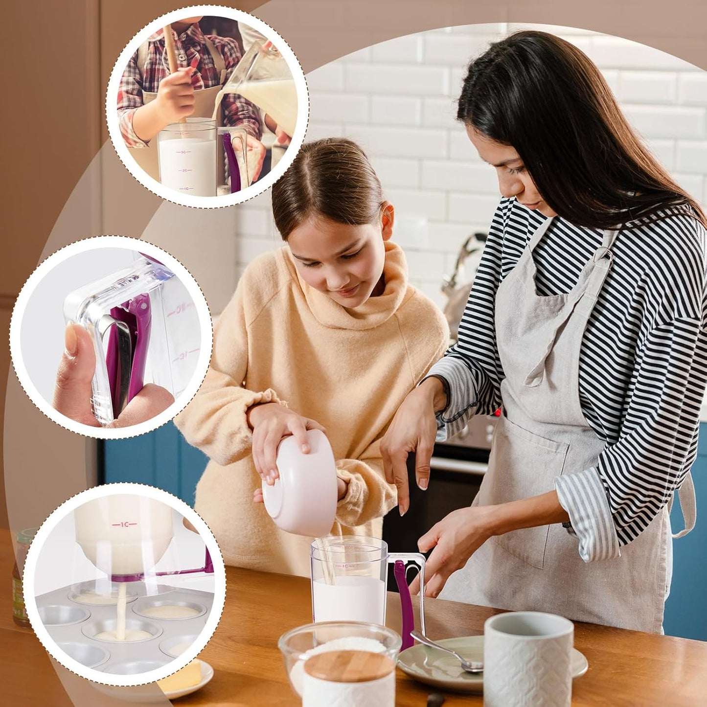 FillTouch 2 Pcs Cupcake Batter Dispenser Pancake Mix Dispenser 4 Cups with Squeeze Handle Tools for Pancake, Cupcake, Cookie, Cake, Waffles, Ice Cream Baking Gifts for Kitchen Housewarming (White)