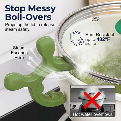 Multifunction Silicone Pot Clip Spoon Holder & Steam Releaser, Heat Resistant Spatula Rest for Pan Edge, Non-Slip Utensil Holder Kitchen Gadget to Prevent Boil Over & Drips