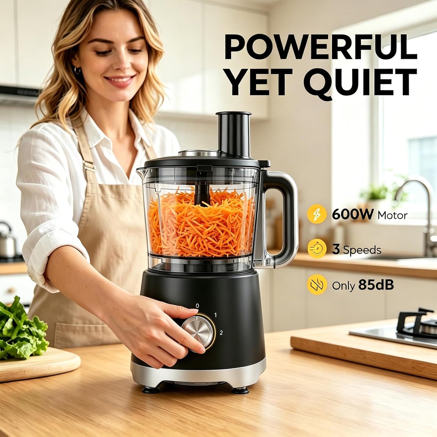 Simple Deluxe Food Processor 10.5 Cup, Multi-Functional Vegetable Choppers Food Grinder with Slicing Shredding Chopping Kneading, Suitable for Smoothie Fruit Dough, 2.6QT, Black