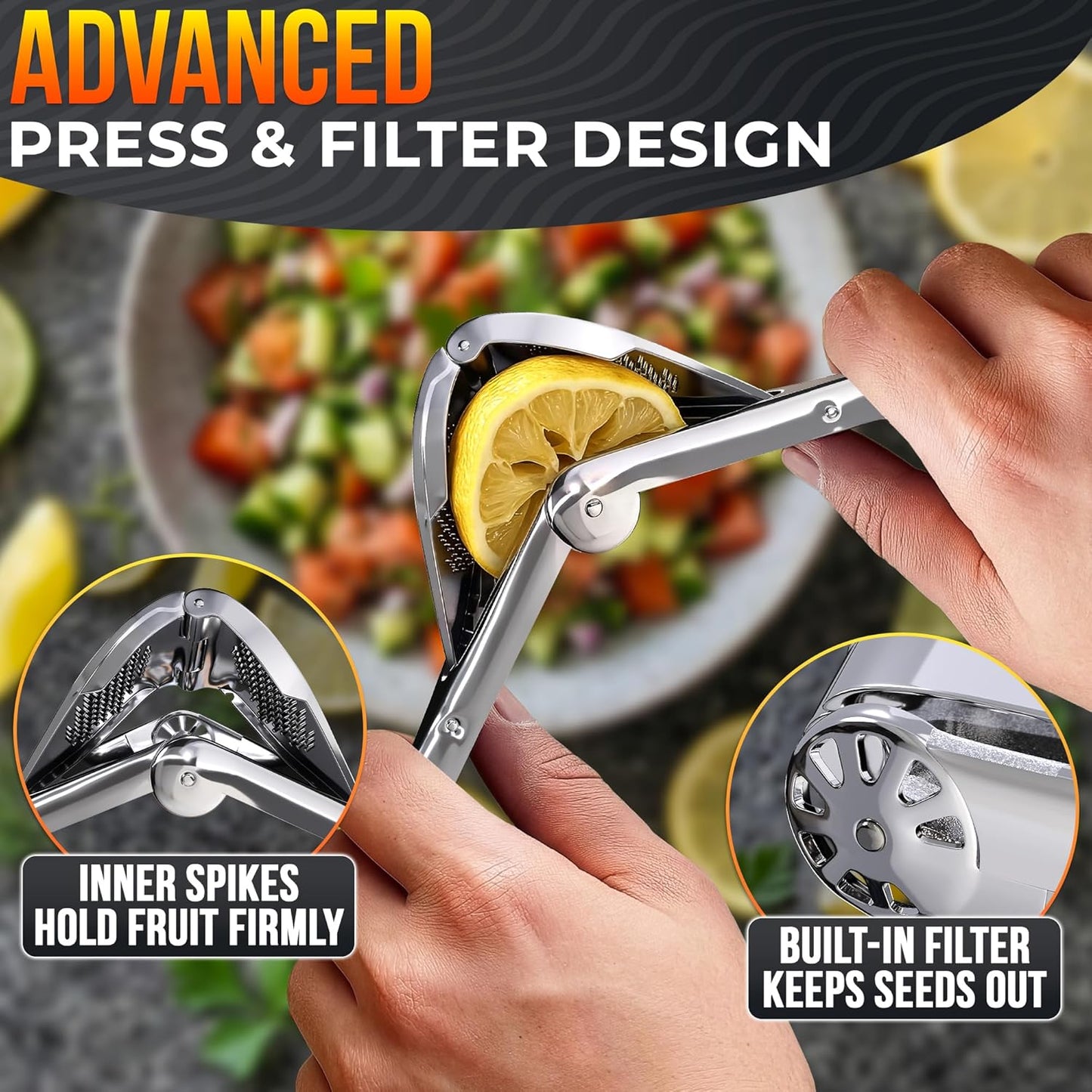 Hand Juicer Squeezer - Aluminum Manual Juicer Hand Press with Ergonomic Handle, 20 Oz Large Capacity Lemon Squeezer for Pomegranate, Orange, Lime & Citrus Fruits with Direct Pour Spout, Hand Wash Only