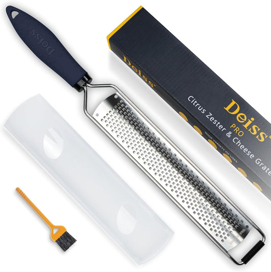 Deiss PRO Citrus Zester & Manual Cheese Grater - Parmesan, Lemon, Ginger, Garlic, Nutmeg, Chocolate - Sharp Stainless Steel Blade - Dishwasher Safe