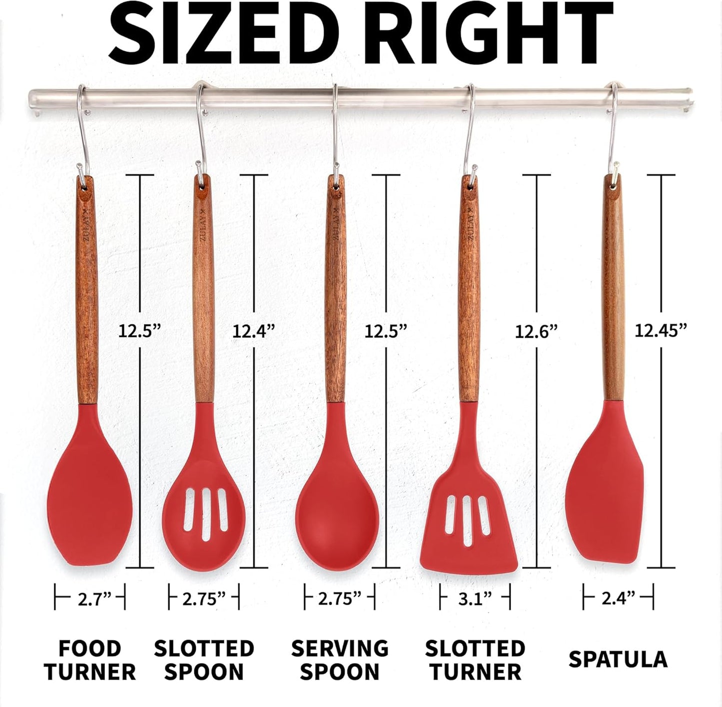 Zulay Kitchen Utensils Set Non-Stick Silicone Cooking Utensils Set with Authentic Acacia Wood Handles - 5 Piece Silicone Utensil Set - Kitchen Utensils Set with 464°F Heat Resistance - Gray