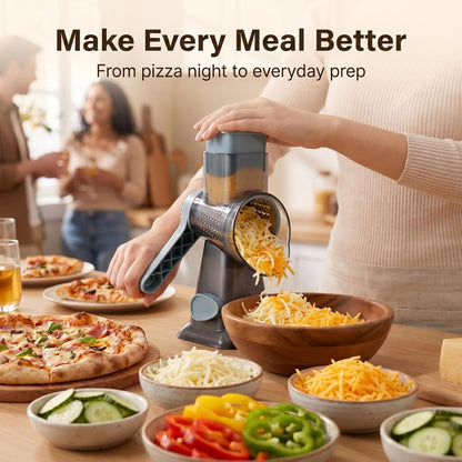 Rotary Cheese Grater Hand Crank, Cheese Shredder Stainless Steel with 3 Interchangeable Blades, Manual Food Grater and Shredder, Potato Shredder, Vegetable Cutter, Countertop Suction Base