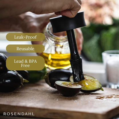 Rosendahl Grand Cru 8.5 Oz Dressing Shaker - Elegant Black Glass Container with Push-Button Lid, 360-Degree Spout for Easy Pouring, Leak-Proof, Multifunctional Kitchen Essential for Homemade Dressings