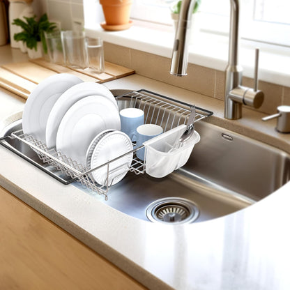 Simple Houseware Over Sink Counter Top Stainless Steel Dish Drainer Drying Rack, Chrome