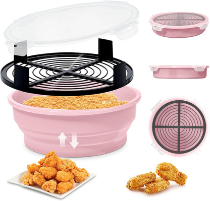 FJNATINH Collapsible Batter Bowl - Mess Free Better Breader Shaker Bowl with Lid Breading Shaker Container - Great for Fried Fish, Fried Chicken, Onion Rings, Wings & More,No Leak,Easy to Store