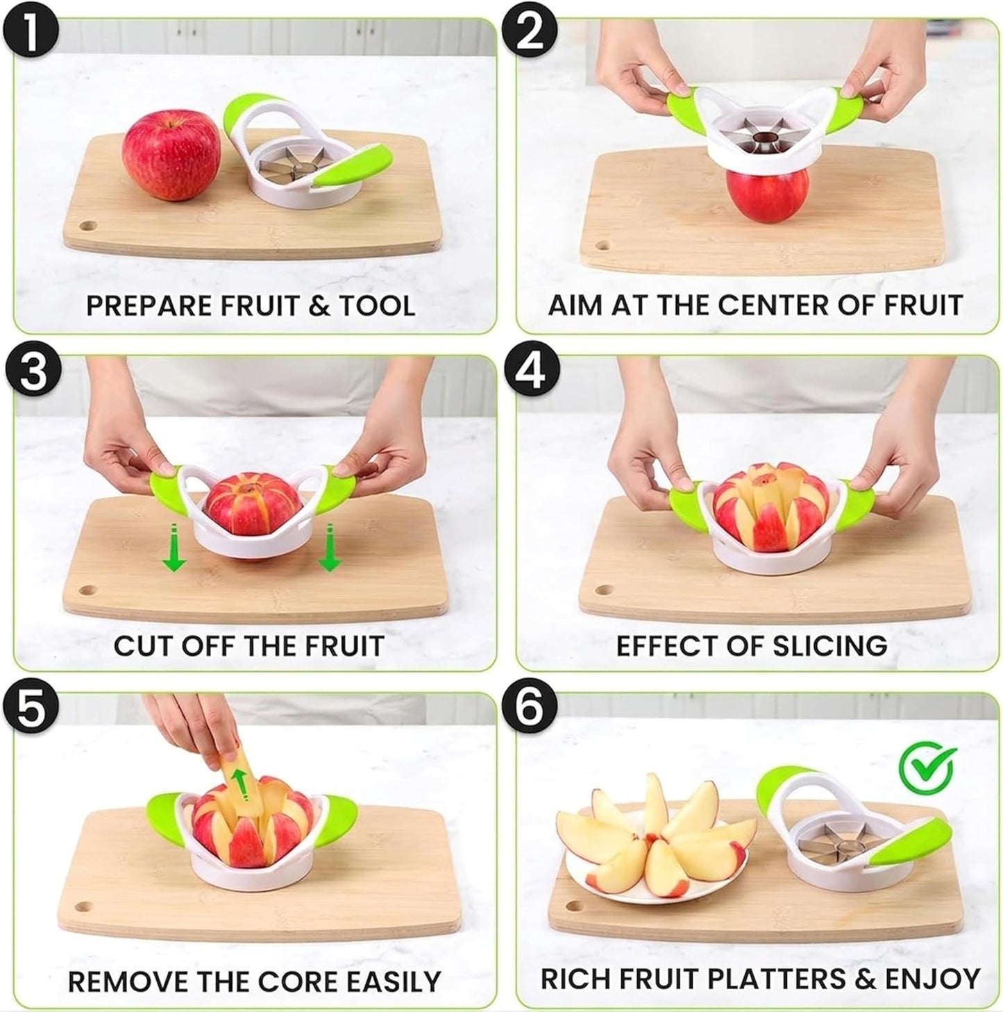 ARSUK Apple Cutter Slicer and Corer (8 Blades) - Thin Slice apple wedger, 2 in 1 Apple Core Remover and Cutter Tools, Non-Slip Soft Grip Handles