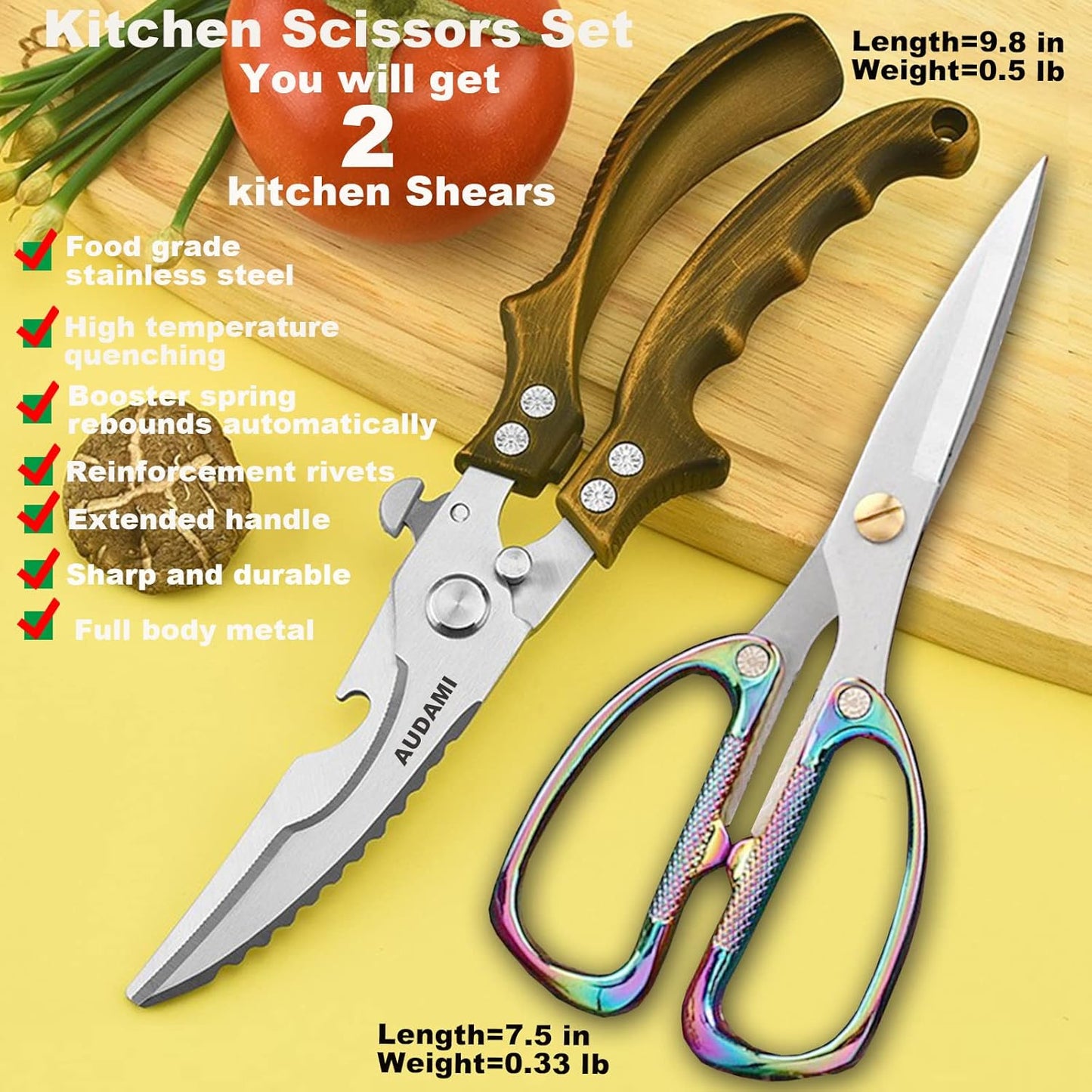 Premium Kitchen Shears 2-Pack Heavy Duty Poultry & Meat Scissors, Bone Shears for Cooking