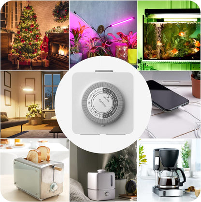 G-Homa 24-Hour Mechanical Timer Outlet with 2 Grounded Outlets - For Lamps, Holiday Lights