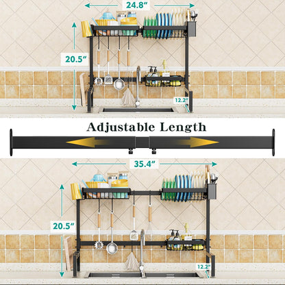YKLSLH 4 Baskets Over The Sink Dish Drying Rack, Extendable Large Capacity Sink Rack, Metal Drying Rack Saving Space,for Most Sinks (26.57"-35")