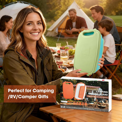 Gintan Camping Cutting Board, 9-in-1 Collapsible Chopping Board with Colander, Kitchen Vegetable Washing Basket for Camping, Camping Gifts Camping Accessories for RV Campers (Gray)