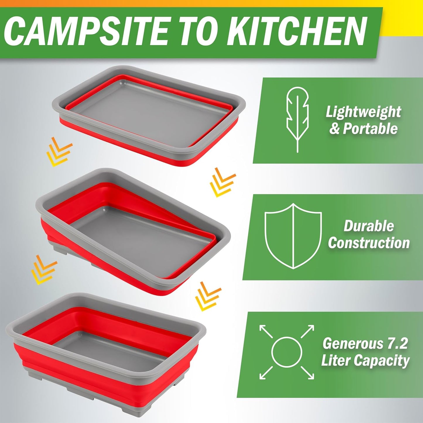 Collapsible Cleaning Caddy - Portable Multi-use Wash Basin, Dish Tub, or Ice Bucket with 7.27L Capacity for Camping and Tailgating by Wakeman (Red)