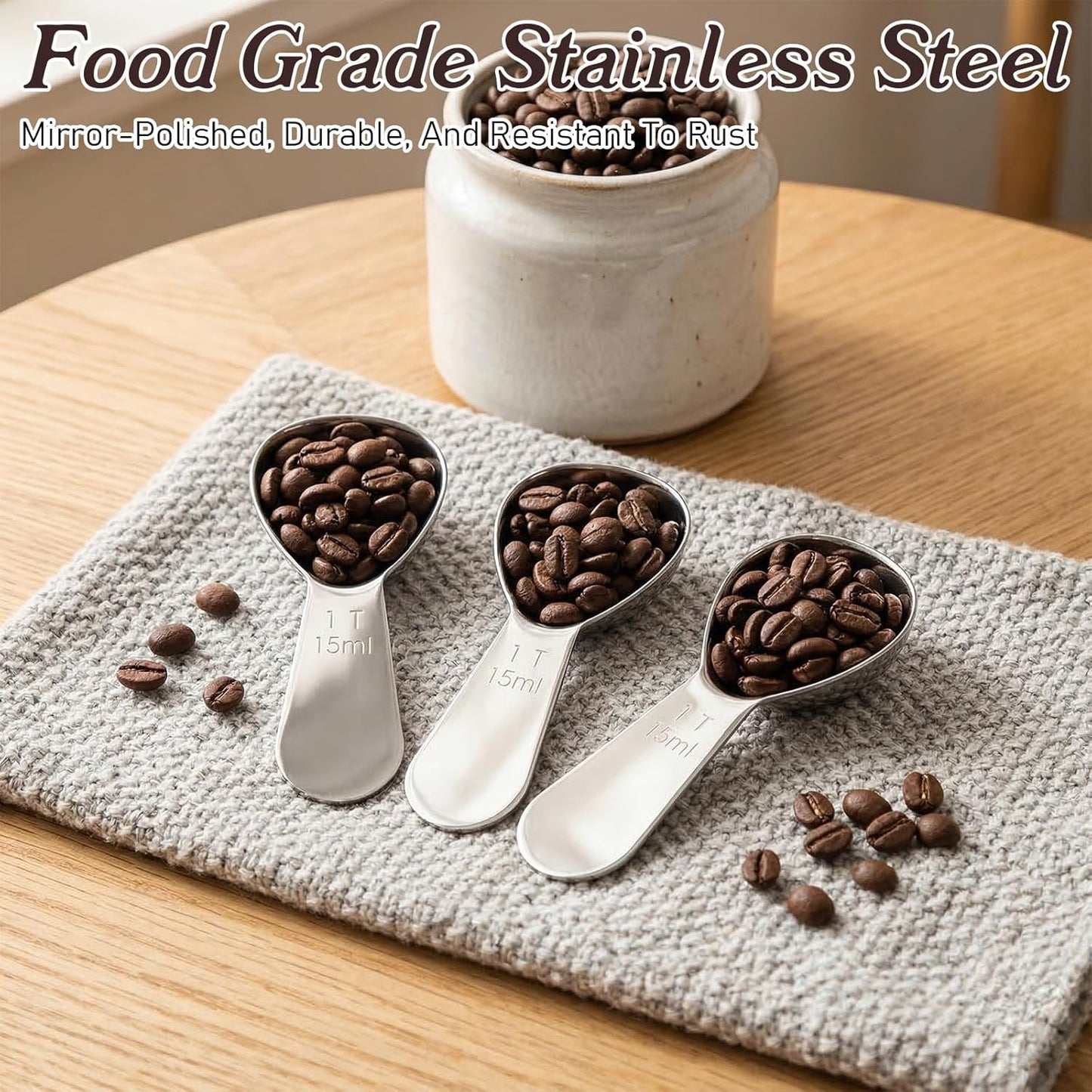 3pcs 1 Tbsp Stainless Steel Measuring Spoon, 1 Tablespoon Coffee Scoopers for Ground Coffee, Short Handle for Flour Tea Sugar Fits into Canisters