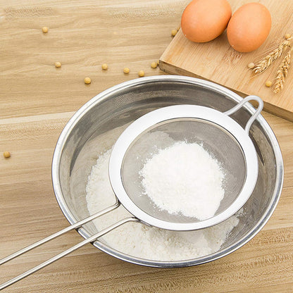 Kitchen Fine Mesh Strainers, KINMAD 3 Pcs Stainless Steel Mesh Strainer with Handle, 2.7"+4.8"+7.1"- Ideal to Strain Pasta, Noodles, Quinoa, Tea, Sift & Sieve Flour & Powdered Sugar