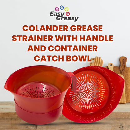 3-Piece Colander Grease Strainer Set – Green Grease Separator with Handle, Container & Lid – Strains Bacon, Pasta, Ground Beef – BPA-Free Kitchen Gadget