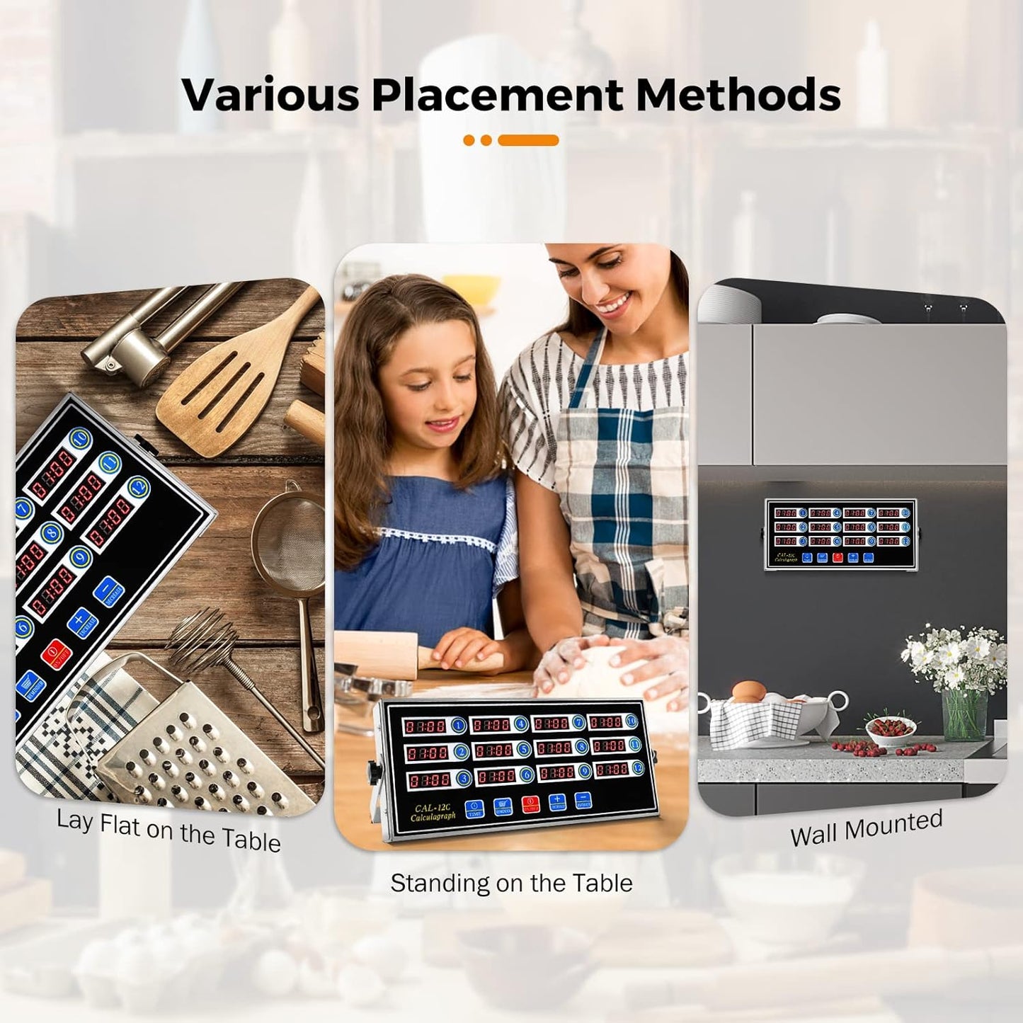 BEAMNOVA 12 Channels Digital Kitchen Timer for Cooking Loud Alarm Stainless Steel Clock Hours and Minutes Seconds Volume Control Electronic Calculator