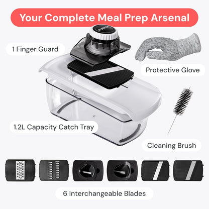 Fullstar Mandoline Slicer for Kitchen, Fruit Cutter, Cheese Grater, Cucumber Slicer, Veggie Spiralizer, Food Cutter & Kitchen Gadgets & Gifts with Safety Glove (6 in 1, White)