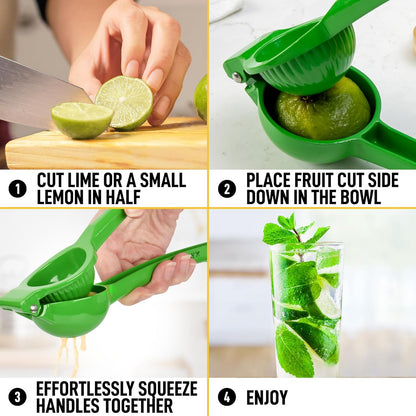 Zulay Metal Lime Squeezer – Heavy-Duty Citrus Juicer for Maximum Juice Extraction – Easy Manual Press for Limes & Lemons – Durable & Ergonomic Hand Juicer - Green