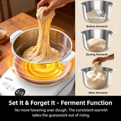 AIZIYO DoughChief, 5.3QT Dough Maker, Dough Mixer with Ferment Function, 304 Stainless Steel Bowl, Removeable lid, Face-up Touch Panel, Electric Stand mixer for Pizza, Bread, Pasta & Mochi