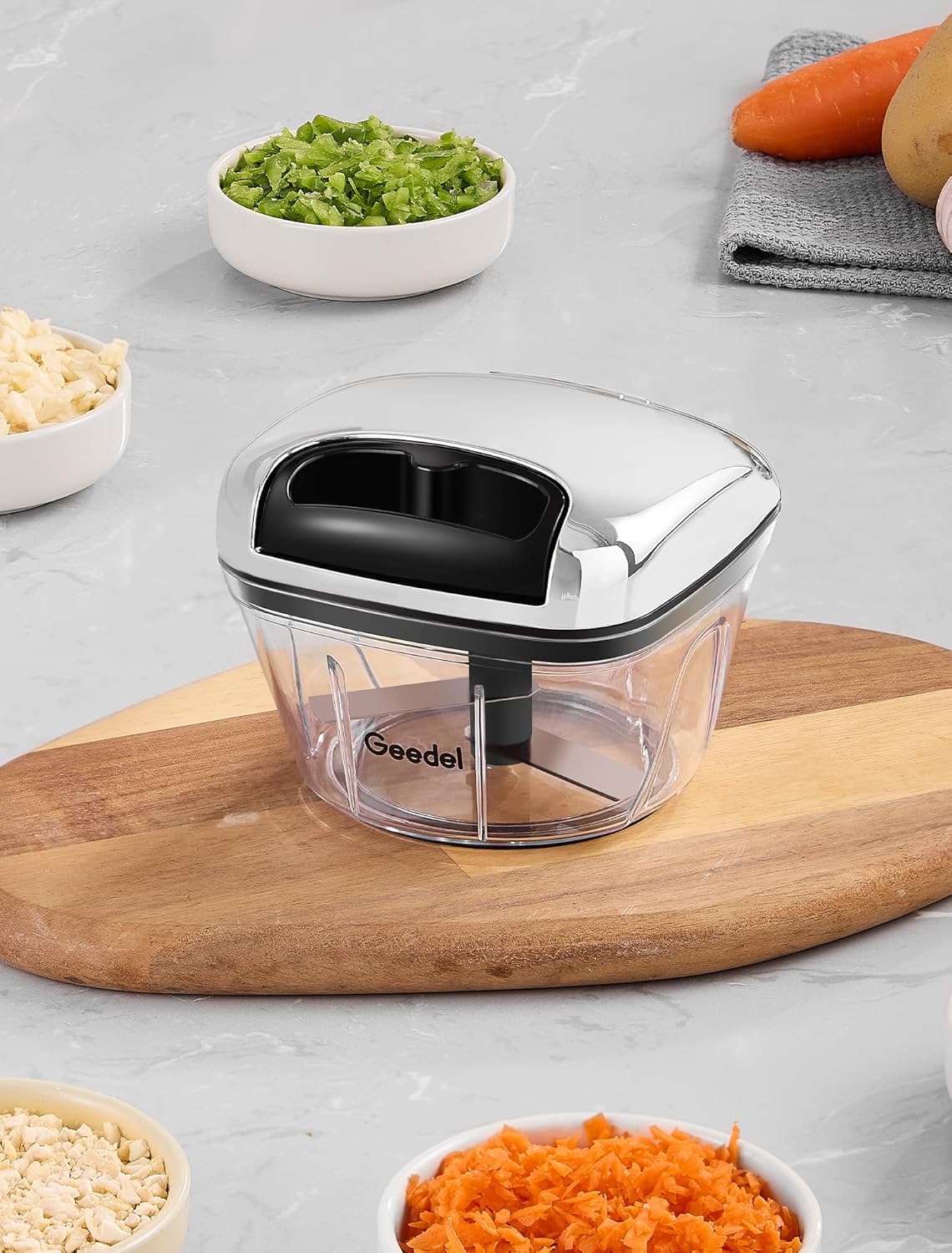 Manual Pull Food Chopper, Hand Pull String Onion Chopper Dicer for Kitchen, Easy Cleaning Food Chopper for Vegetables, Fruits (500 ML)