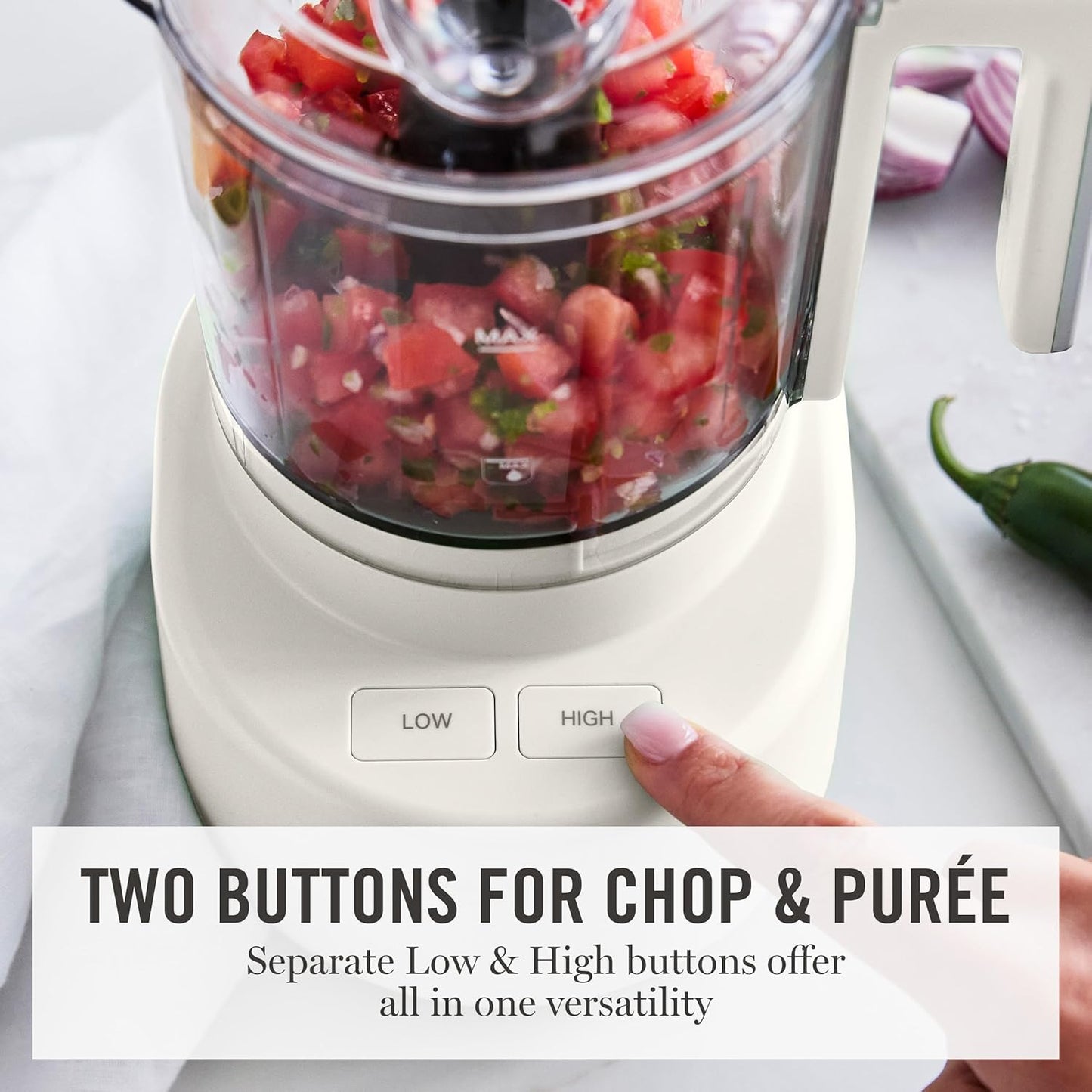 Martha Stewart 3 Cup Electric Food Chopper, Vegetable & Herb Mini Food Processor, 24oz BPA-Free Bowl, Stainless Steel Blades, Pour Spout, Dicing, Mincing, Chop & Puree, Dishwasher Safe, Sky