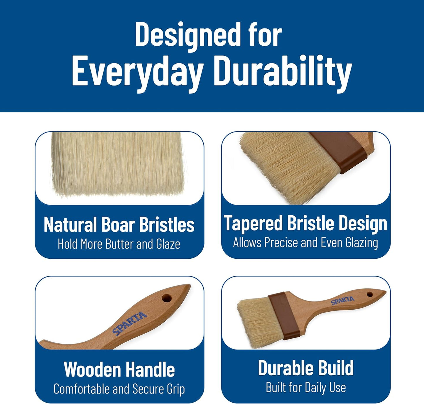 SPARTA Kitchen Basting Brush – 4037300 Basting Brush for Cooking Flat Boar Bristle Brush, Hardwood Handle for Kitchens, Restaurants, Catering, High Heat Food Prep, 1.5in