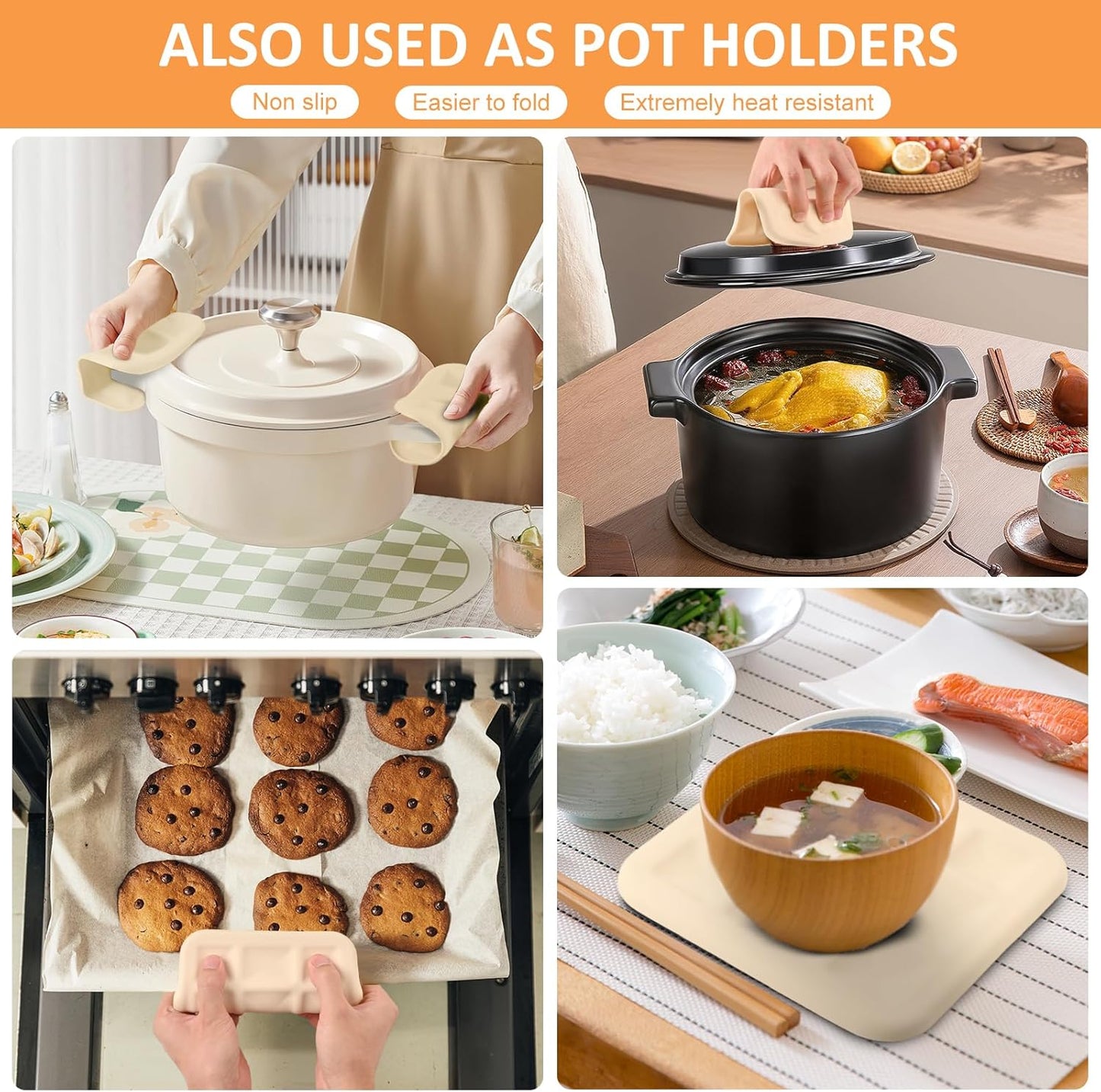 Silicone Trivet Mats 6 Pack Trivets for Hot Dishes Hot Pads for Kitchen, Trivets for Hot Pots and Pans,Heat-Resistant Non-Slip Dinner Plate Mat (Brown)
