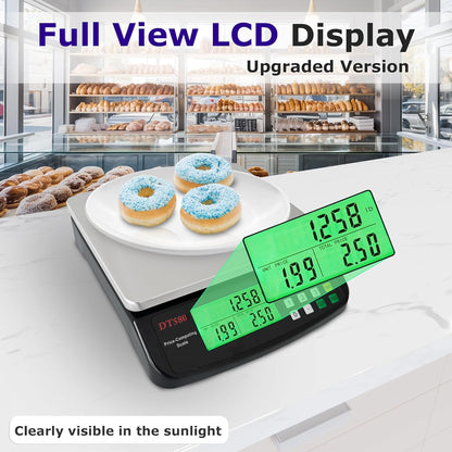 Large Digital Kitchen Scale 40kg/88lb Stainless Steel Price Computing Scale Counting Scale Deli Scale with LCD Display for Baking Bread Cooking Meat Prep Parts and Coins Adapter Included
