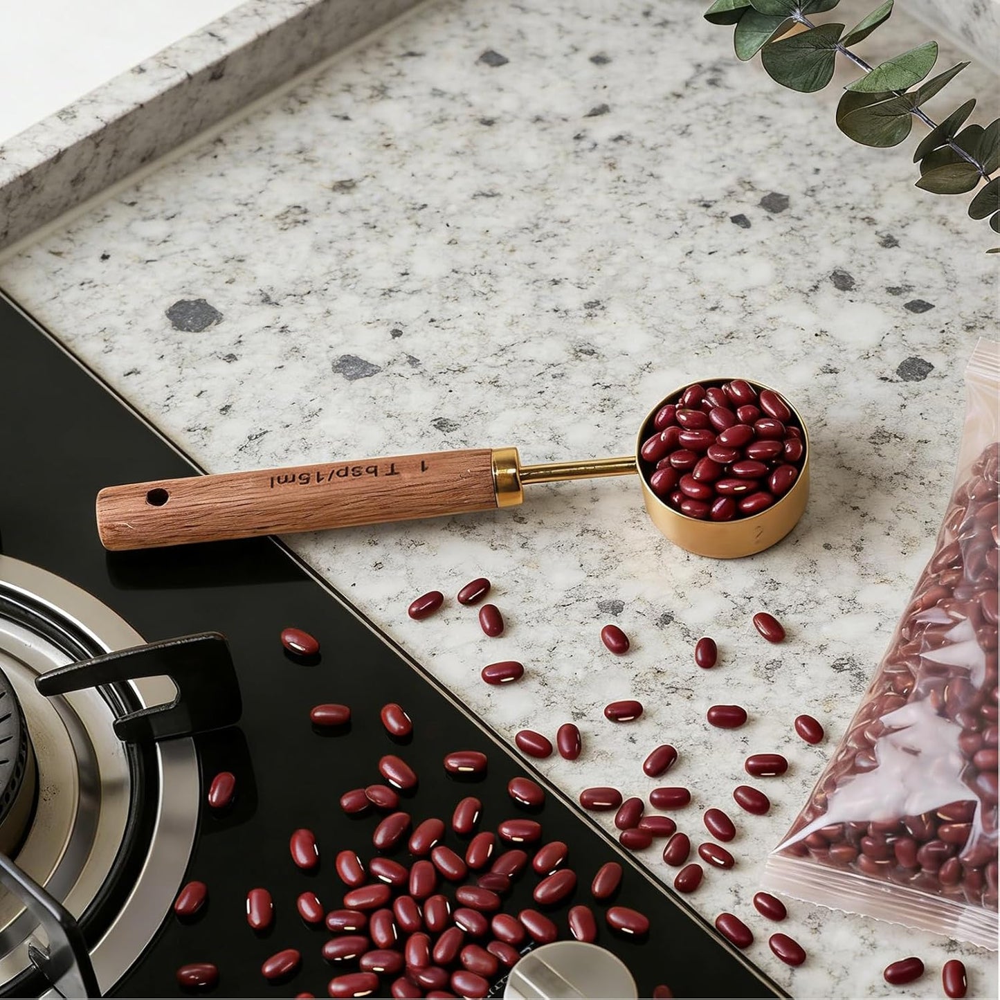 Coffee Scoop Measuring Spoon 1 Tablespoon Stainless Steel Wood Long Handle for Coffee Tea Spices Precise Measurement Deep Reach