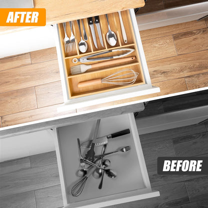 Bellsal Silverware Organizer Kitchen Drawer Organizer Expandable Bamboo Utensil Holder Cutlery Tray for Kitchen Utensil and Flatware Bedroom Office