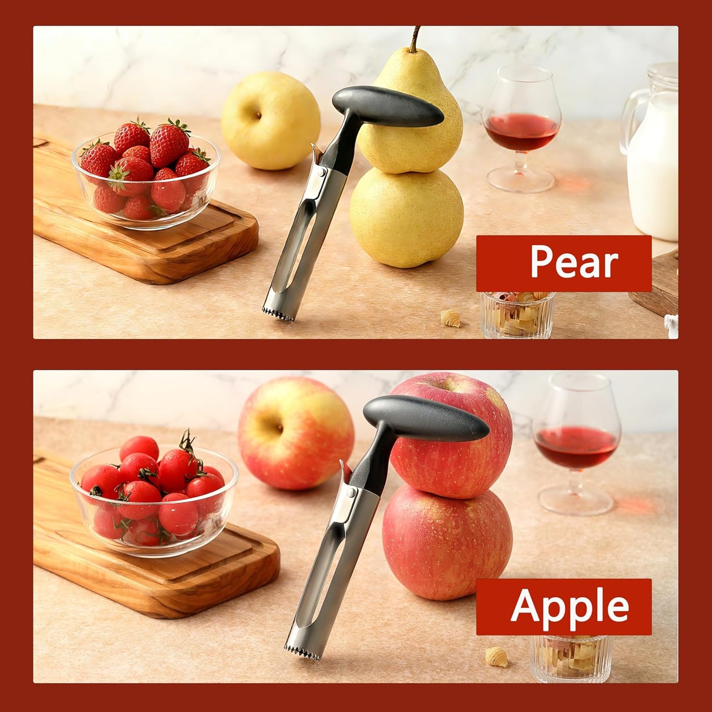 Apple Corer, Comfortable Handle and Sharp Serrated Blade Apple Core Remover, Sturdy and Easy to Use for Apple and Pear Core, Dishwasher Safe - Black
