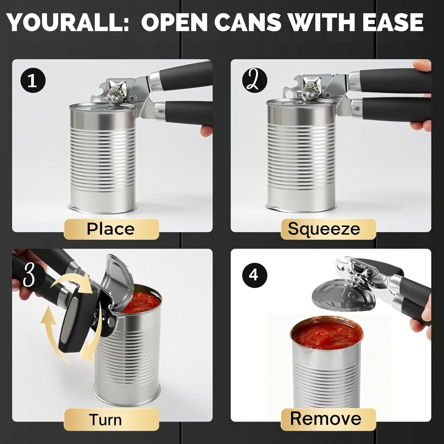 Heavy-Duty Can Opener – Stainless Steel Smooth-Glide Manual Can Opener for Cans & Bottles | Sharp Cutting Wheel, Ergonomic Non-Slip Handles, Rust-Proof Kitchen Tool.