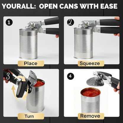 Heavy-Duty Can Opener – Stainless Steel Smooth-Glide Manual Can Opener for Cans & Bottles | Sharp Cutting Wheel, Ergonomic Non-Slip Handles, Rust-Proof Kitchen Tool.