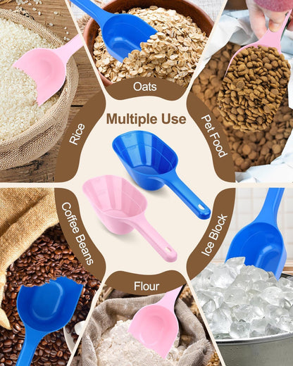Dog-Cat Food-Scoop Measuring-Cup,1 Cup Capacity Versatile Plastic Pet Food Scoop with Measuring Lines 1 Cup and 1/2 Cup for Precise Portion Control (2, Blue and Pink)