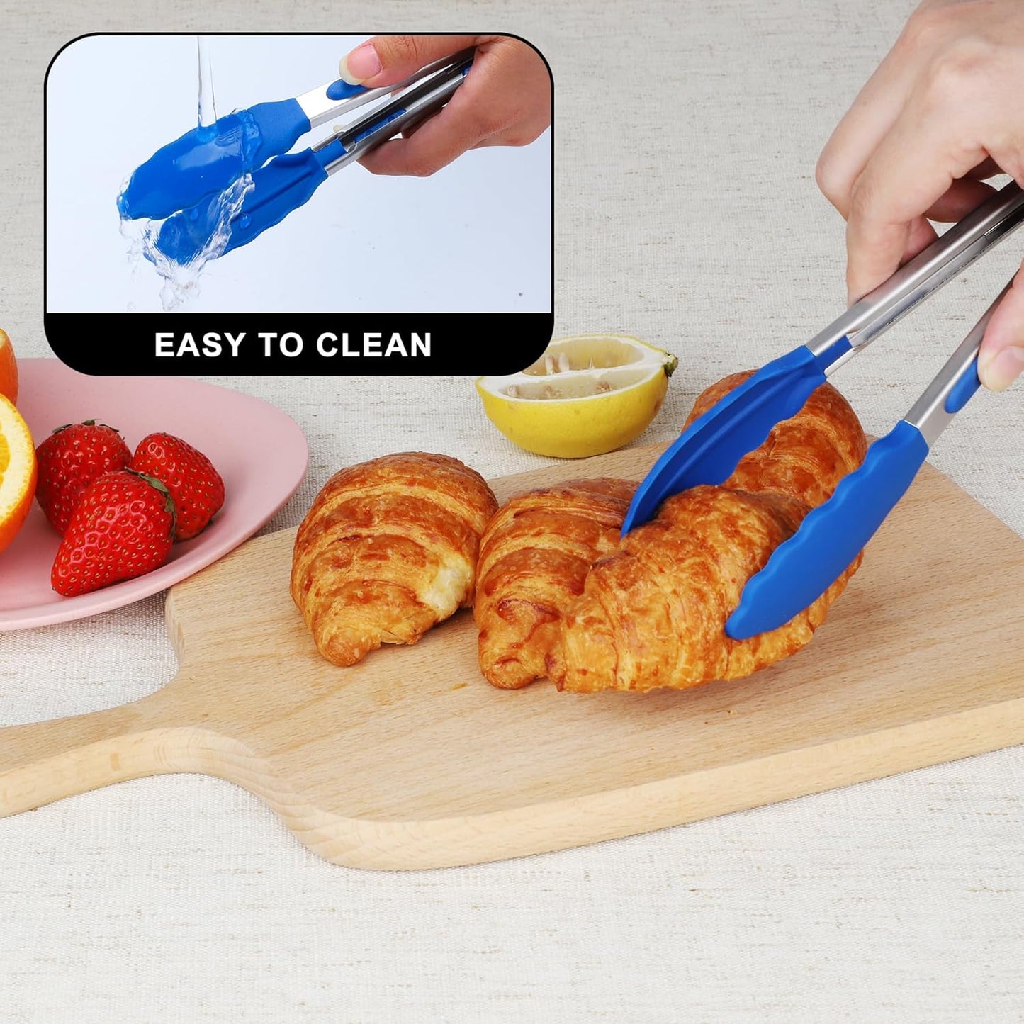 Hotec Silicone Kitchen Tongs for Cooking 9-Inch Serving Tongs with Silicone Tips, Set of 3 (Gradient Blue)