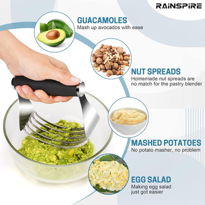 Rainspire XL Pastry Cutter For Baking, Heavy Duty Pastry Blender Stainless Steel, Thick Sharp Blades Dough Blender, Dough Cutter Butter Cutter Pastry for Easy Mixing, Dishwasher Safe (Black)