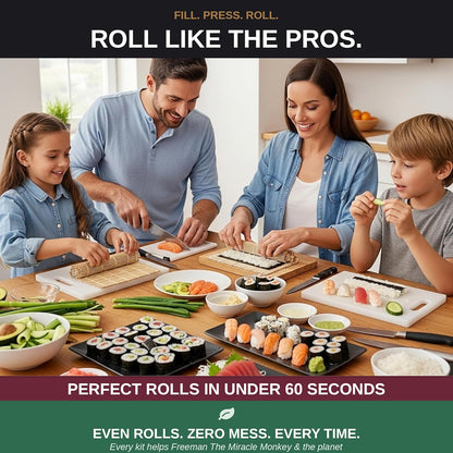 Albino monkey Sushi Making Kit with Pro Sashimi Knife – Roll 10+ Sushi Types – Sushi Bazooka, Bamboo + Dishwasher-Safe Mats, Nigiri Mold & Avocado Slicer Gift Box + Step-by-Step Video Guide