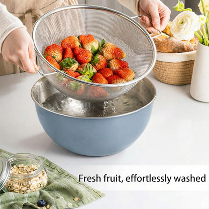 304 Stainless Steel Kitchen Colander Set, 3.5QT Colander with Handle and Bowl, 40 Mesh Fine Strainer, Fast Draining for Rice, Pasta, Fruits & Vegetables, Dishwasher Safe