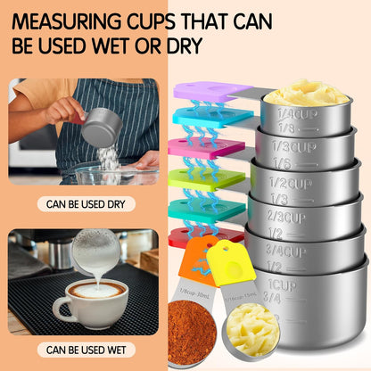 Magnetic Measuring Cups, 5 Stainless Steel Nesting Measuring Cup Set for Measuring Dry or Liquid Ingredients