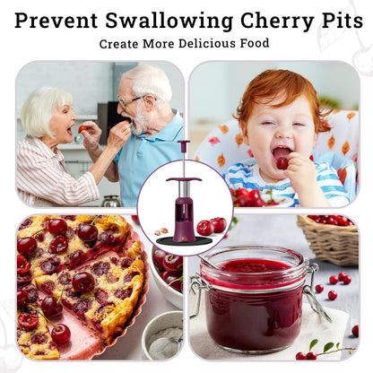 2 in 1 Cherry Pitter Remover Tool, Premium Quick Release Cherry Pitter, Press & Push Type, Large 33mm Cherry Seed Remover, Durable, Food Grade Stainless Steel & PP Plastic