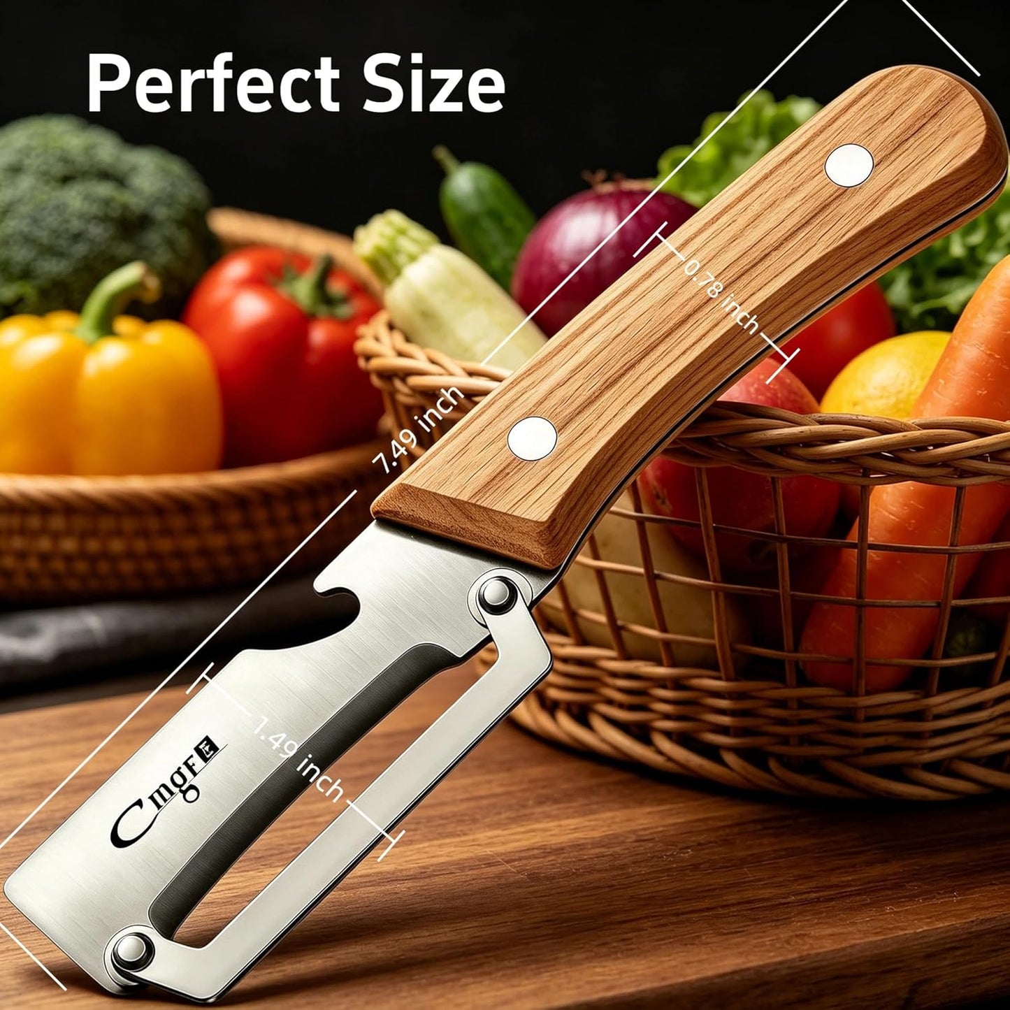 Maxjoy Multifunctional Vegetable Peeler, Zero Flex & Zero Snag, Stainless Steel with Wooden Handle, 2 in 1 Peeler with Bottle Opener for Potato Apple Carrot Fruit