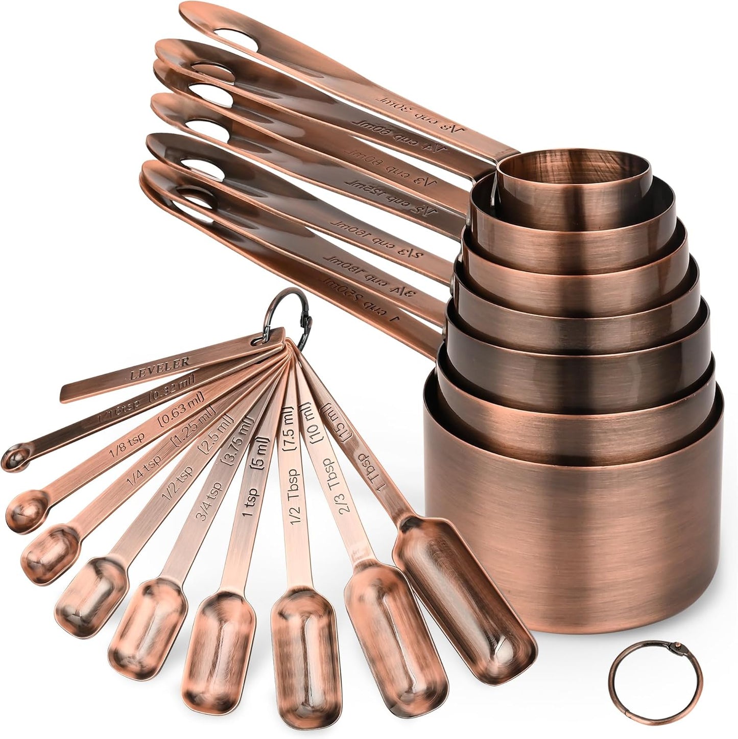 Copper Measuring Cups and Spoons Set, Stainless Steel Measuring Cups and Spoons Set 12, Metal Measuring Cups Set, 5 Measuring Cup Set and 6 Copper Measuring Spoons &Leveler for Kitchen