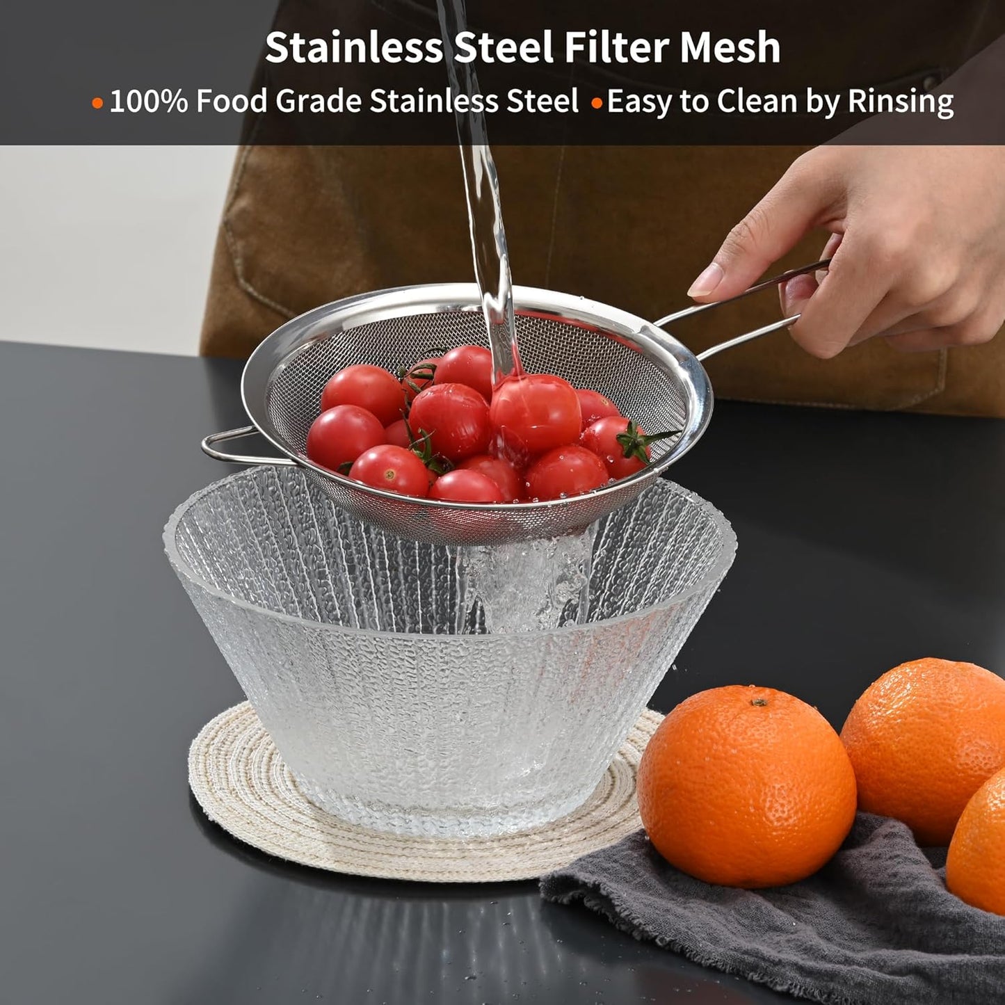 Luckyiren Premium 304 Stainless Steel Fine Mesh Strainer – Multi-Use Colander, Sieve, and Filter for Rice, Juice, Quinoa, Flour, Baking, Cooking, and Meal Prep – Durable, Easy-to-Clean Kitchen Tool