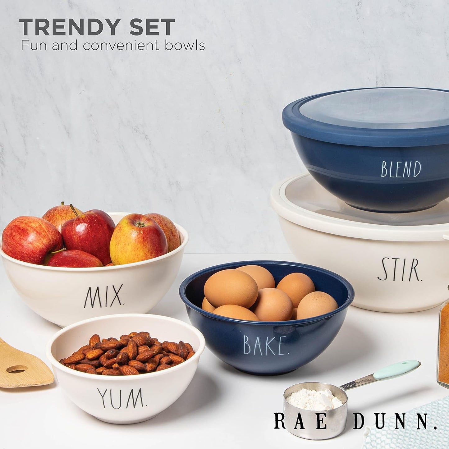 Rae Dunn Mixing Bowls with Lids - 10 Piece Plastic Nesting Bowls Set includes 5 Prep Bowls and 5 Lids (Sage)